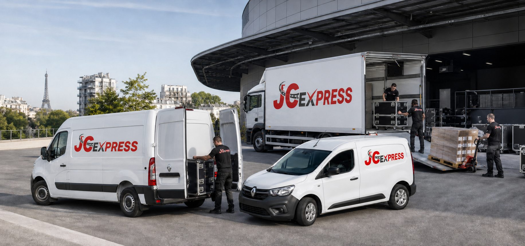 Véhicules Renault JC EXPRESS lors d'un chargement événementiel