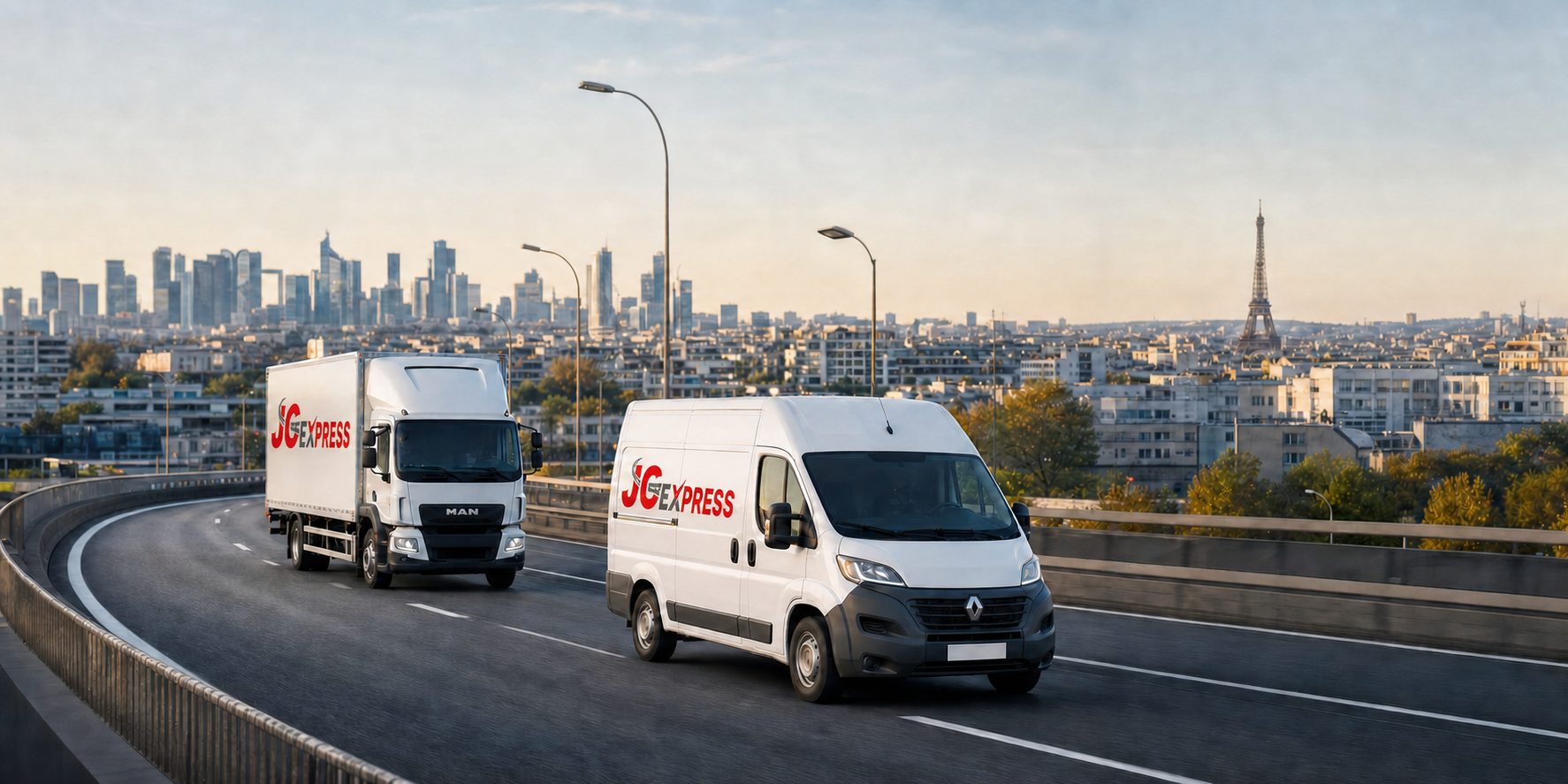Renault Master et porteur MAN JC EXPRESS en circulation vers Paris